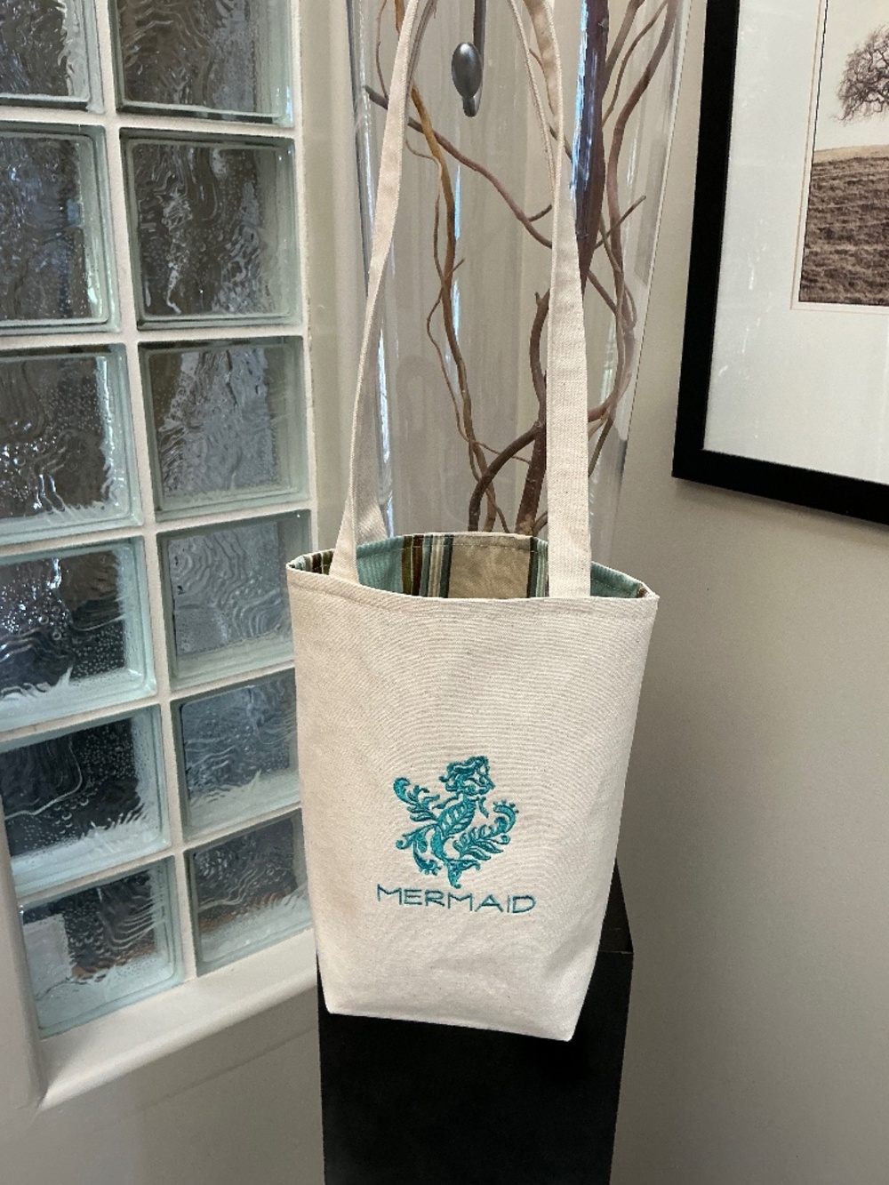 Tote Bag, Mermaid Tote Embroidery Design, Canvas. Made in Canada